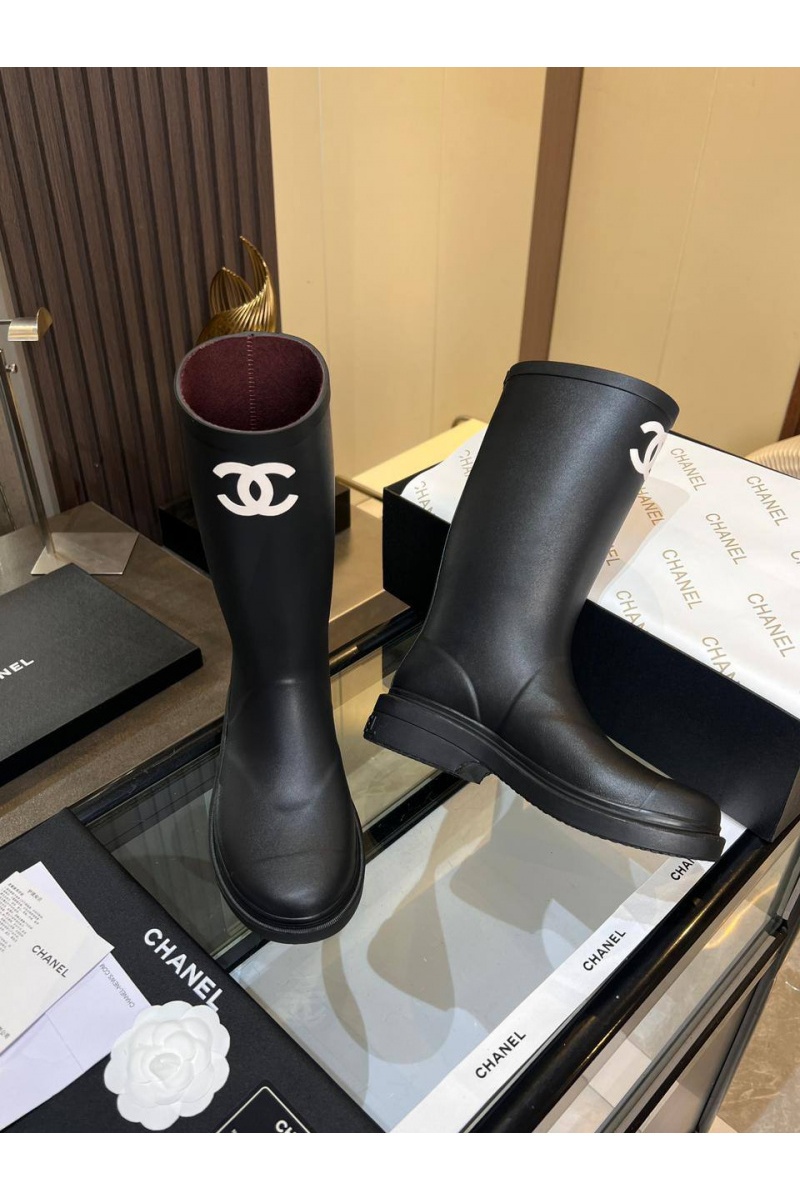 Chаnеl Женские резиновые сапоги чёрного цвета