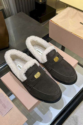 Женские лоферы с мехом premium  - Brown