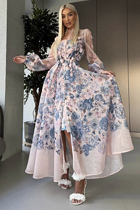 Женское платье с цветочным принтом розового цвета premium