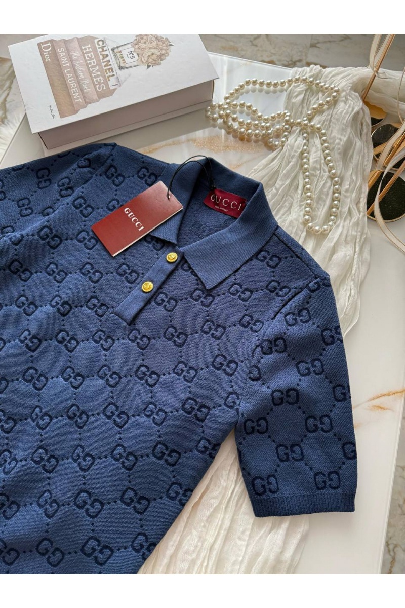 Gucci Синее женское поло GG monogram-pattern