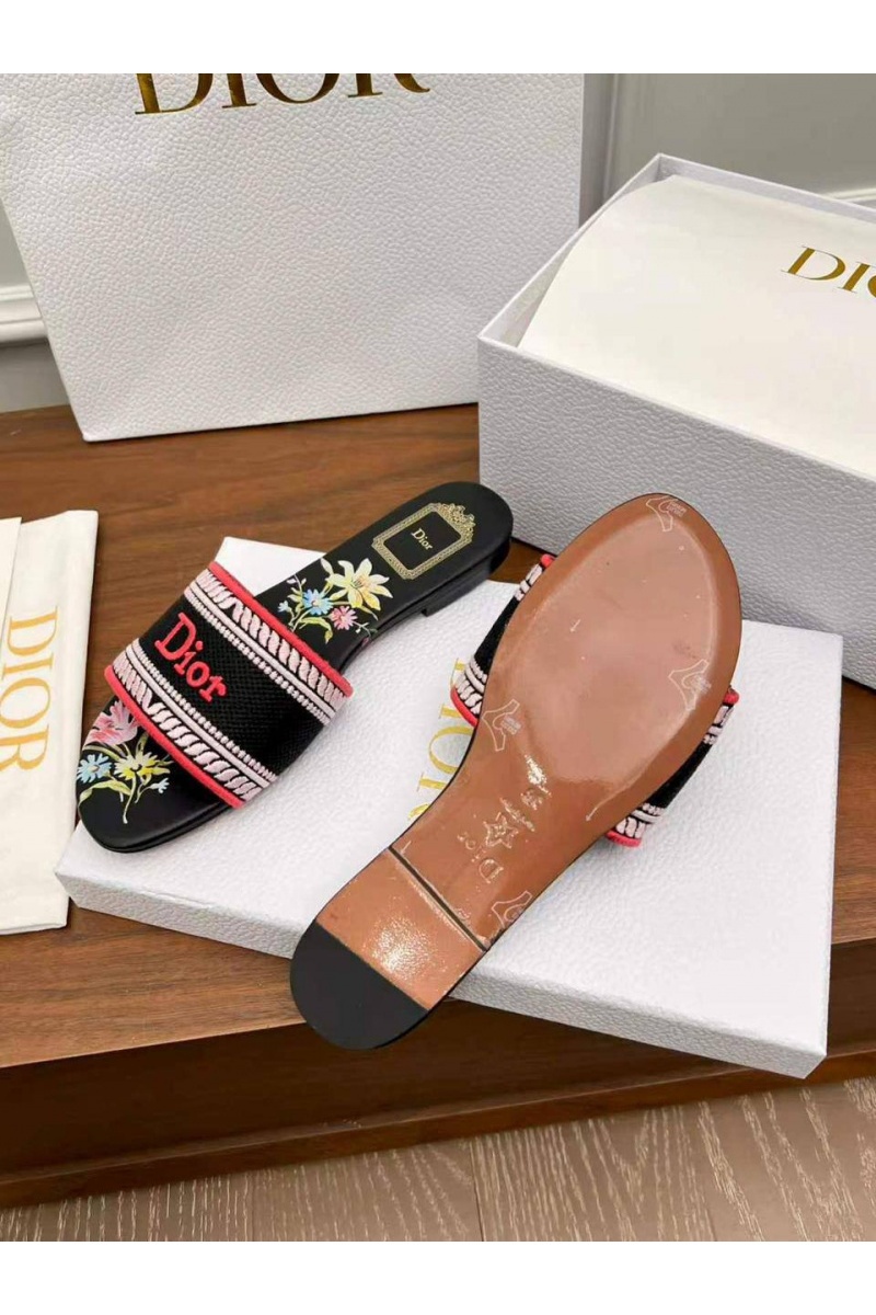 Dior Женские шлепанцы Dway Slide Embroidered Cotton premium