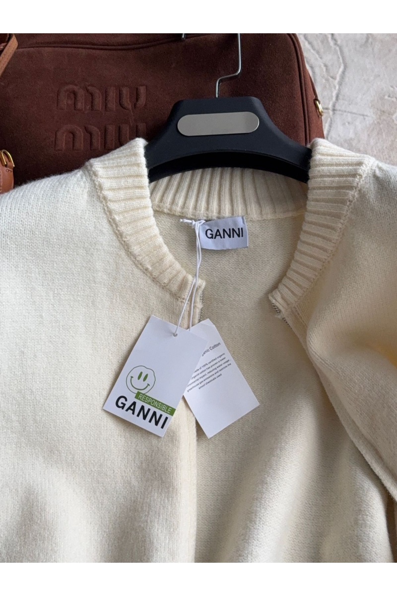 Designer Clothing Женская кофта с шапкой Ganni бежевого цвета