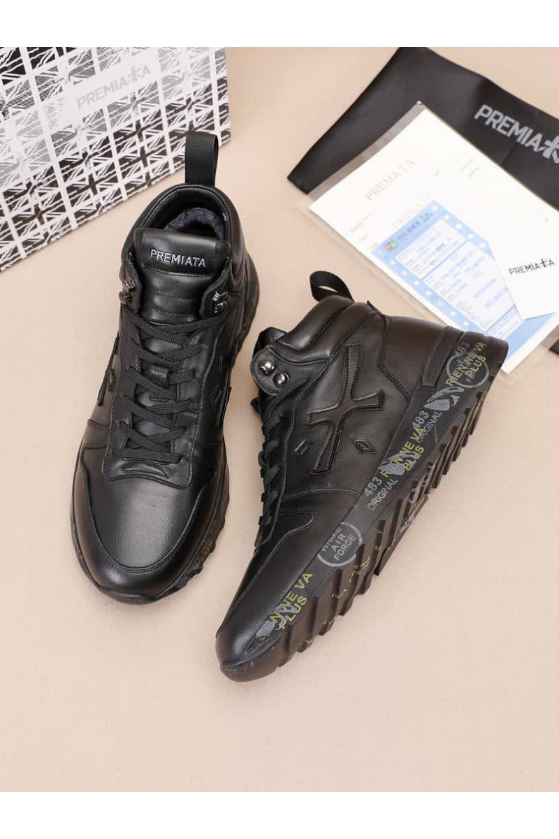 Premiata Кожаные кроссовки с мехом high-top - Black
