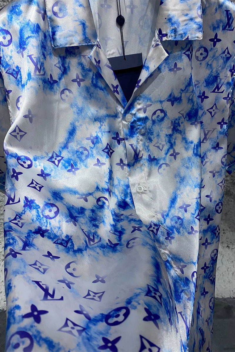 Lоuis Vuittоn Бело-синяя мужская рубашка Monogram All-over