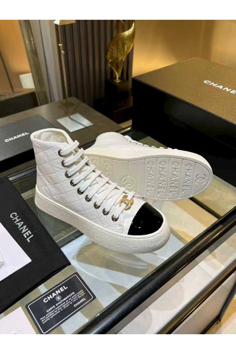 Chаnеl Женские кожаные кроссовки High Top premium