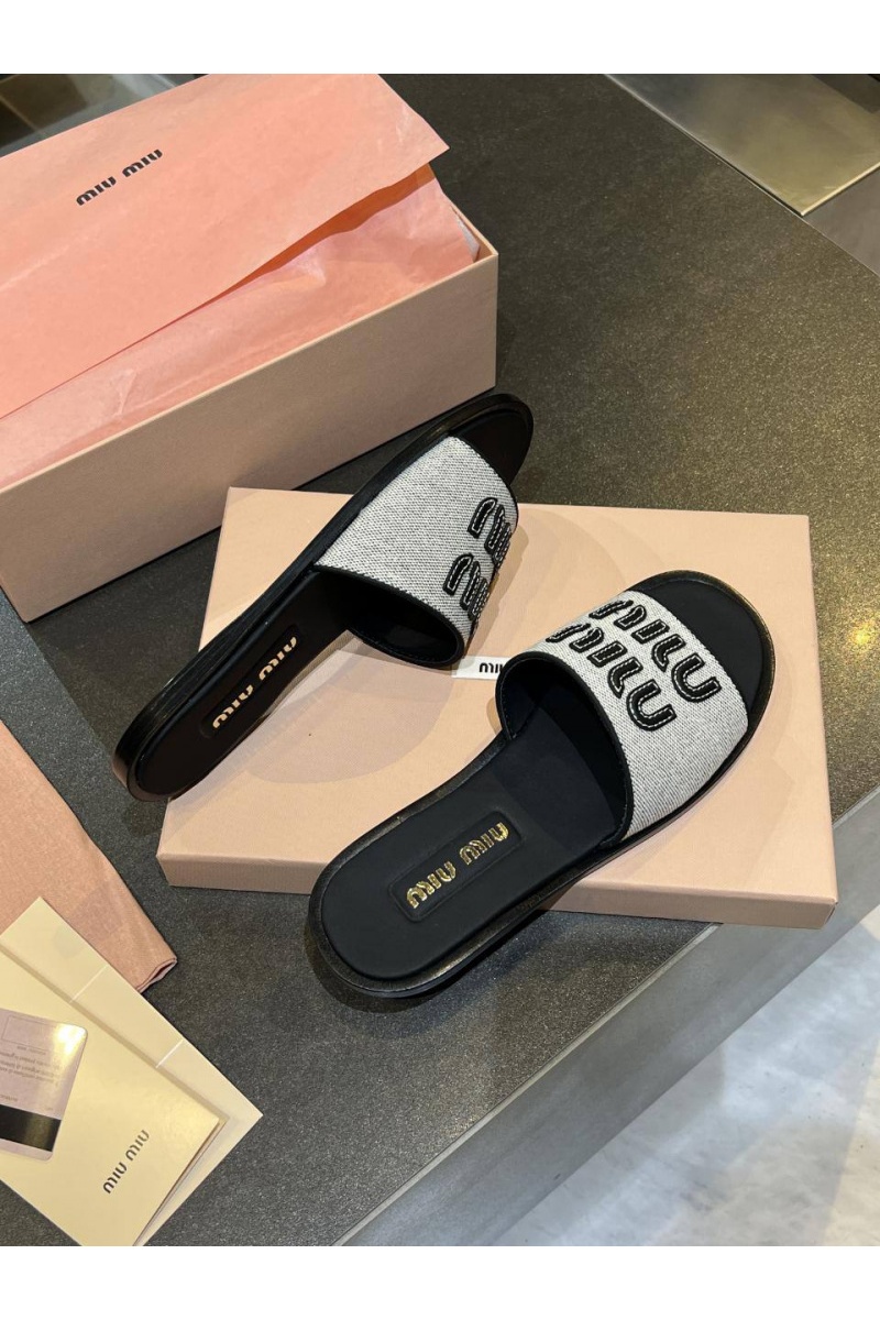 MIU MIU Женские кожаные шлёпанцы Premium - Black