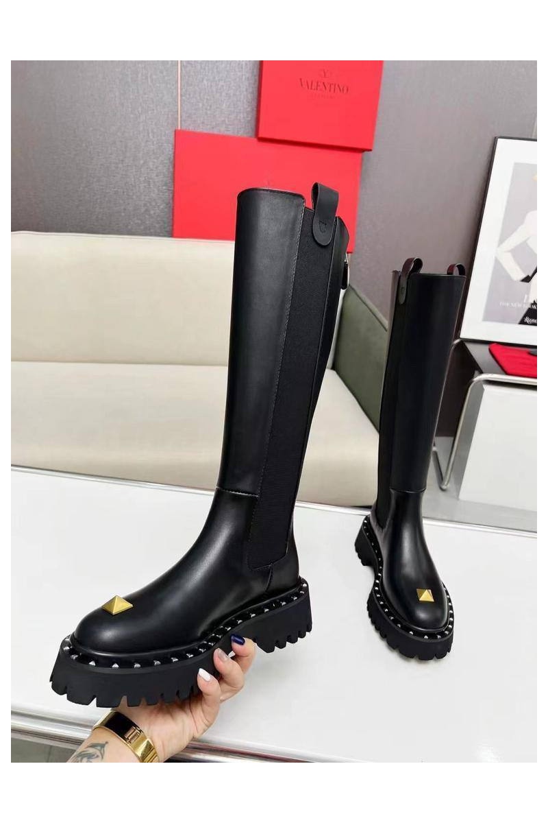 Valentino Женские кожаные сапоги мехом Valentino