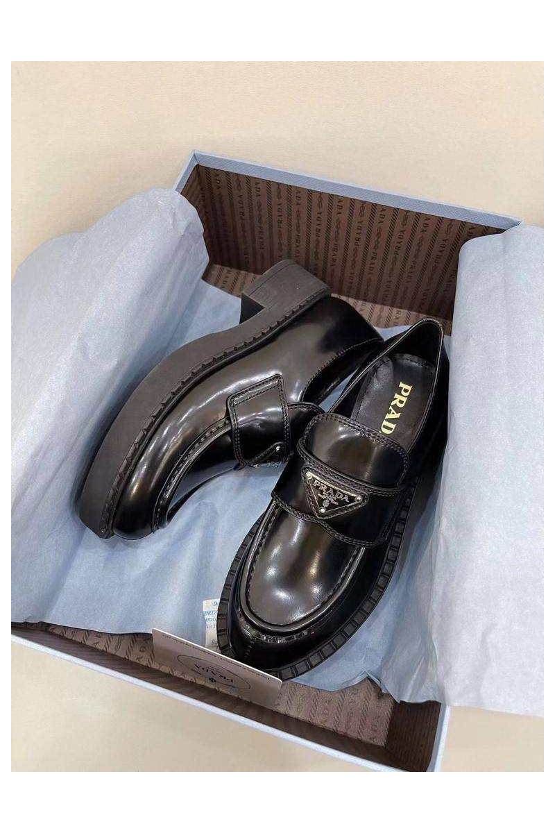 Prada Женские кожаные лоферы Premium - Black