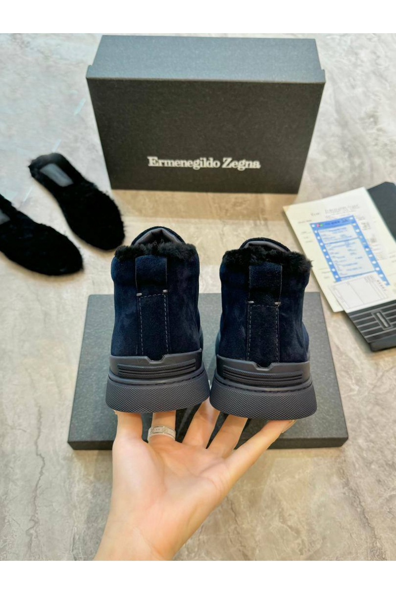 Zegna Кроссовки с мехом Triple Stitch - Navy