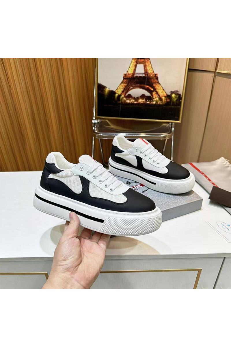 Prada Комбинированные кроссовки logo-stripe - Black / White