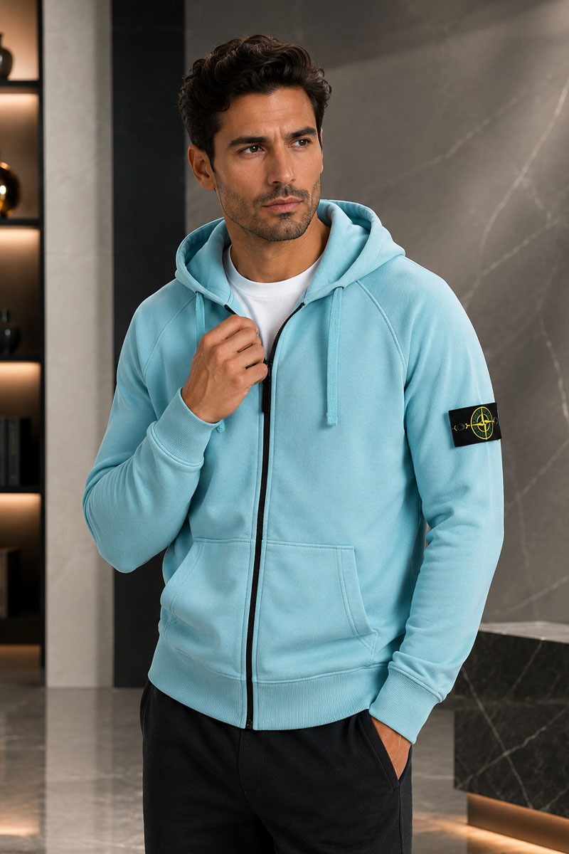 Stone Island Голубая кофта на молнии compass-patch 
