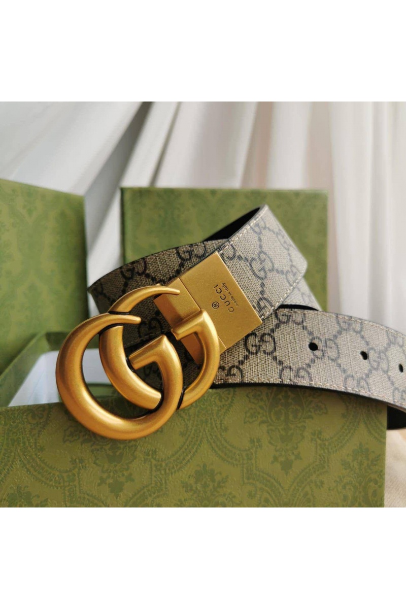 Gucci Двусторонний ремень GG Monogram - Gold (ширина 4 см, длина 80 / 85 см)
