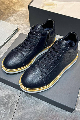 Кожаные кроссовки с мехом high-top - Navy