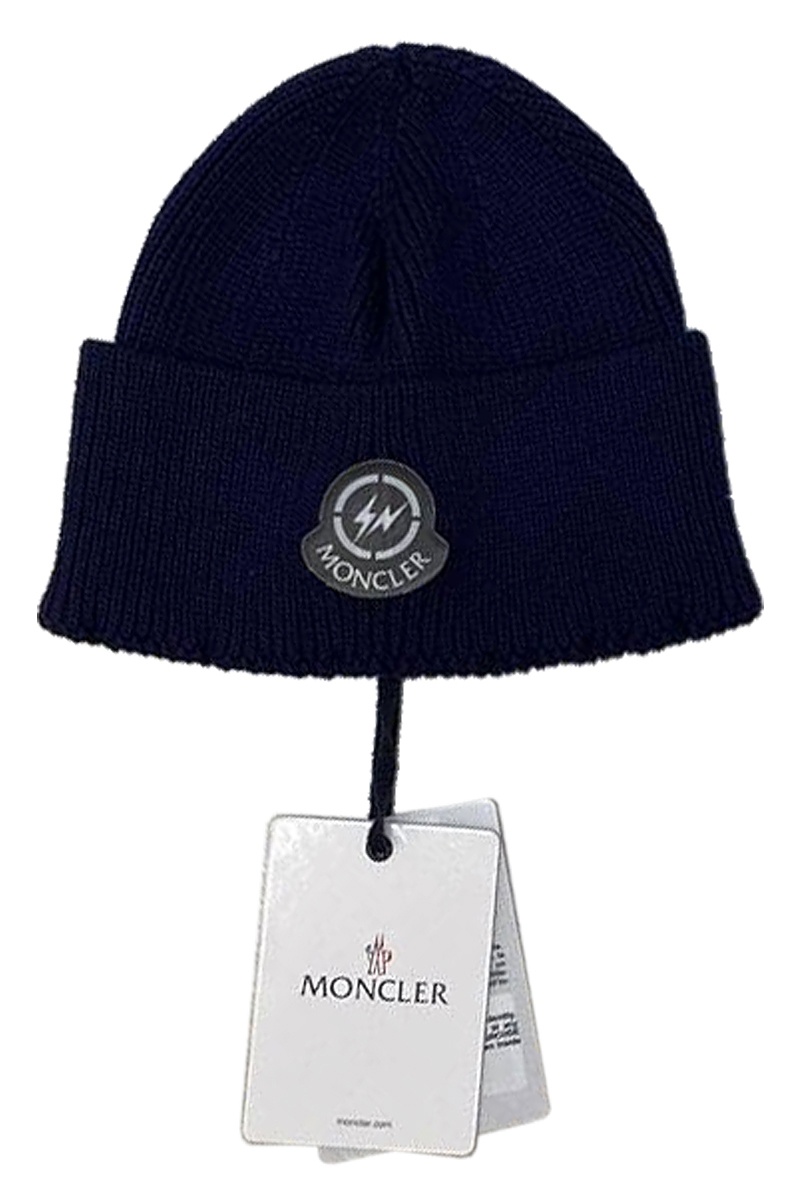 Moncler Брендовая шапка тёмно-синего цвета