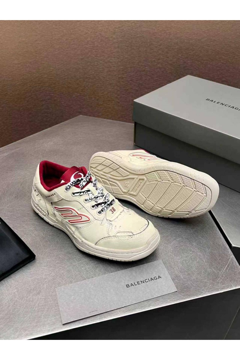 Balenciaga Женские кожаные кроссовки Hamptons Worn-Out premium