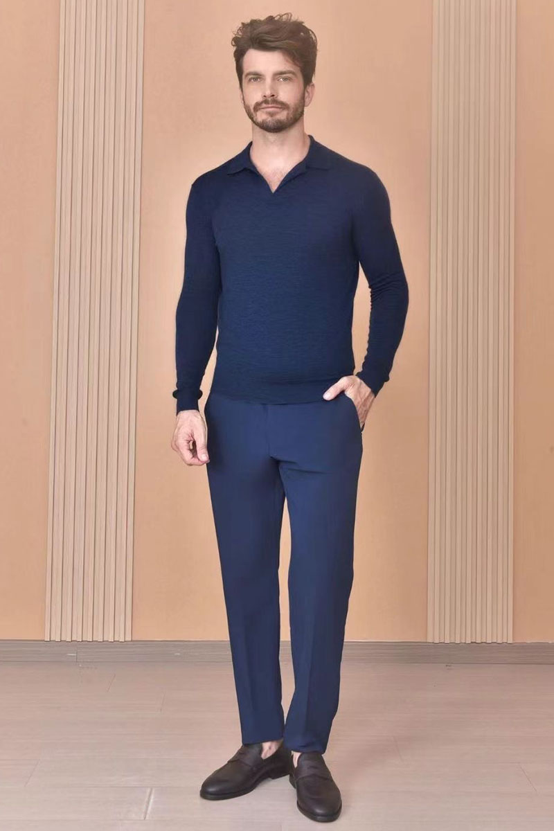 Loro Piana Поло с длинным рукавом Premium - Flower Hide Blue