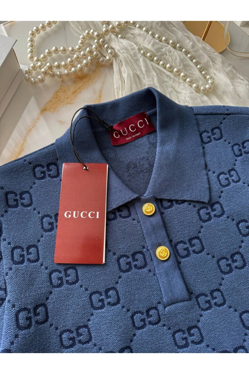 Gucci Синее женское поло GG monogram-pattern
