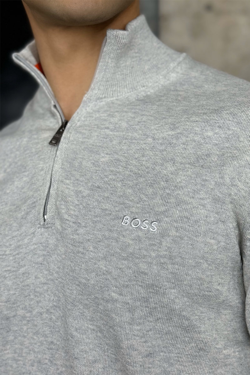 Hugо Воss Мужской джемпер quarter zip - Grey 