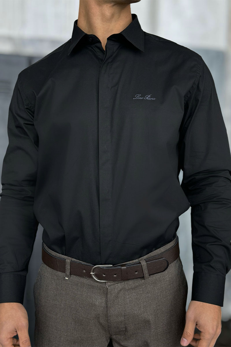 Loro Piana Мужская чёрная рубашка logo-embroidered 