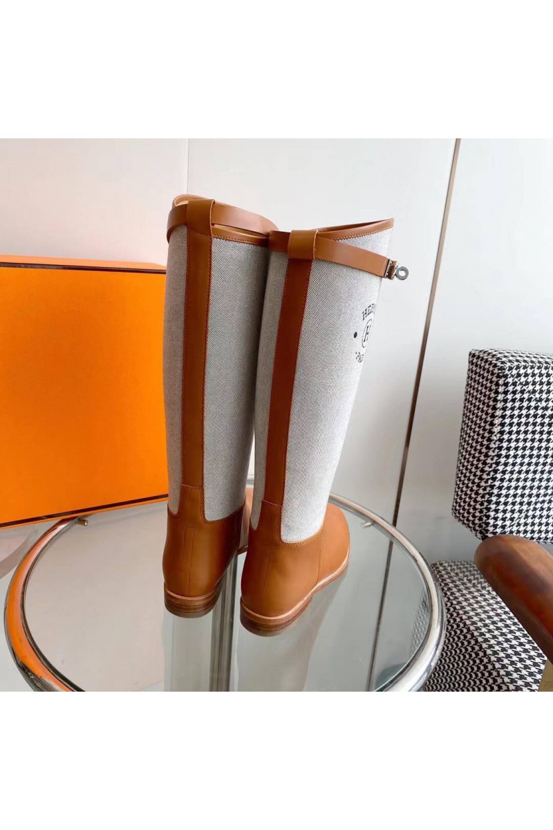 Hermes Женские кожаные сапоги Premium - Brown / White