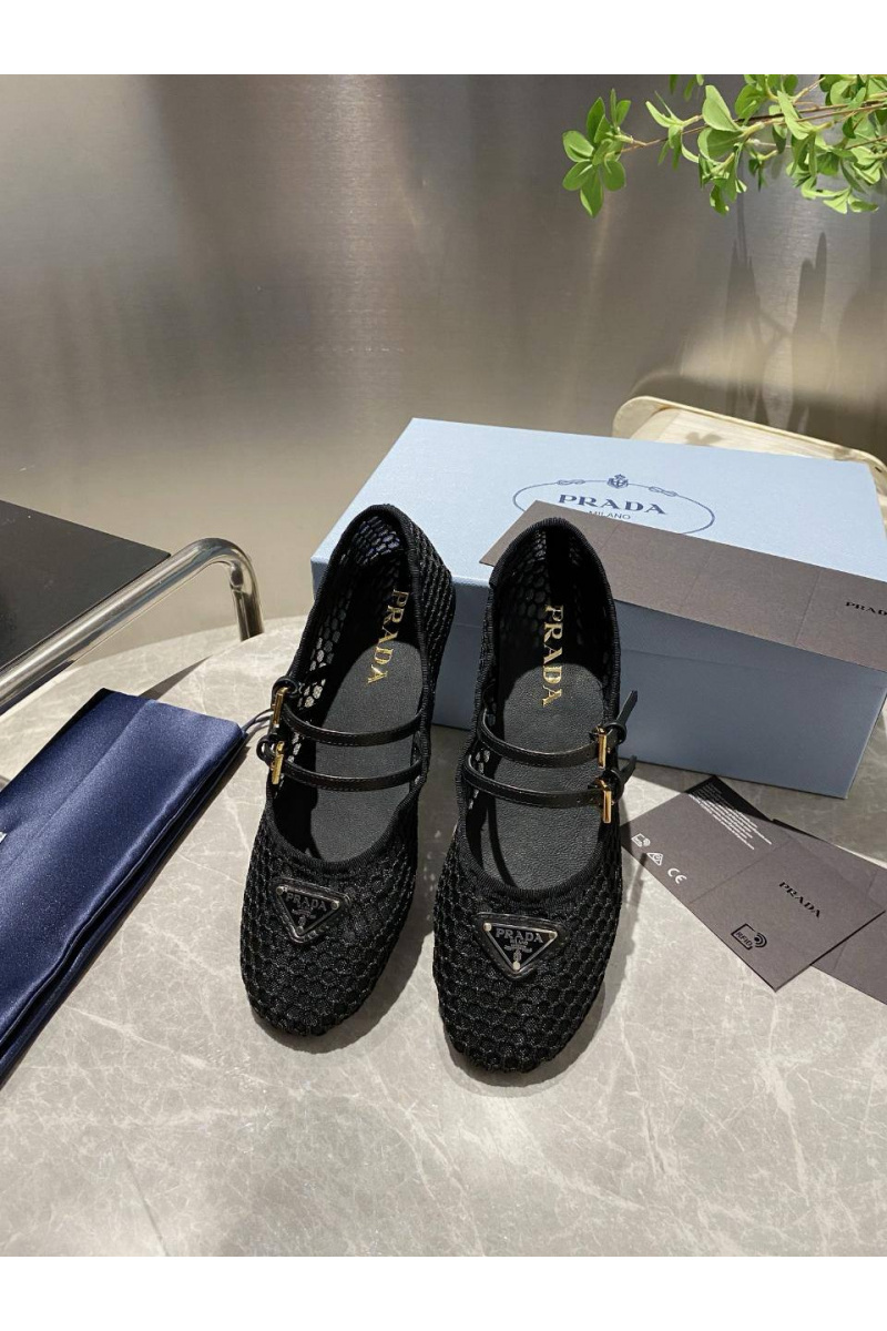 Prada Женские сетчатые балетки чёрного цвета