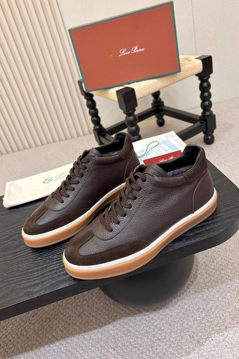 Loro Piana Кожаные кроссовки с мехом  high-top