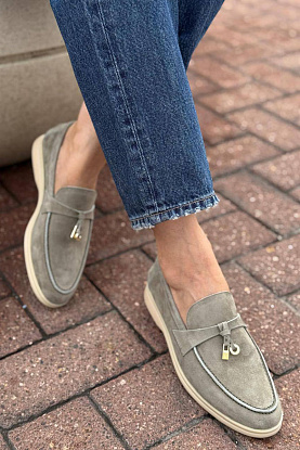 Женские замшевые лоферы Open Walk - Grey