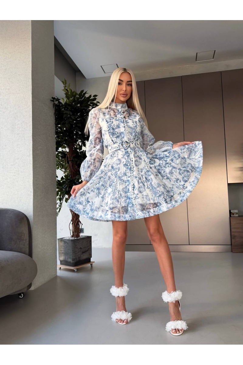 Zimmermann Женское платье с цветочным принтом синего цвета premium