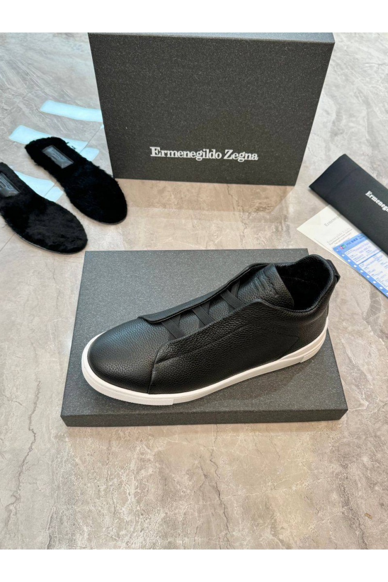 Zegna Кроссовки с мехом Triple Stitch - Black