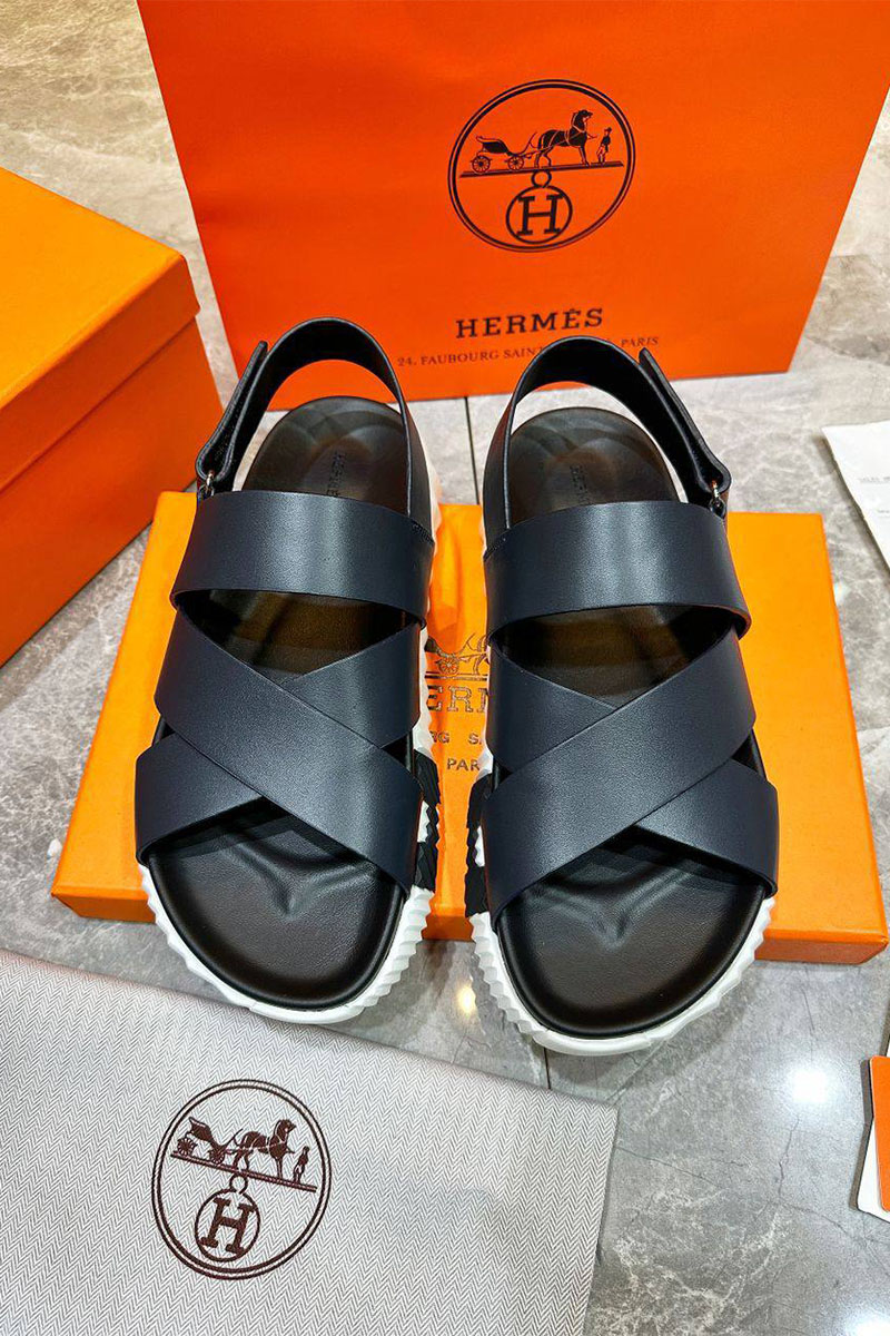 Hermes Мужские кожаные сандалии Electric - Navy