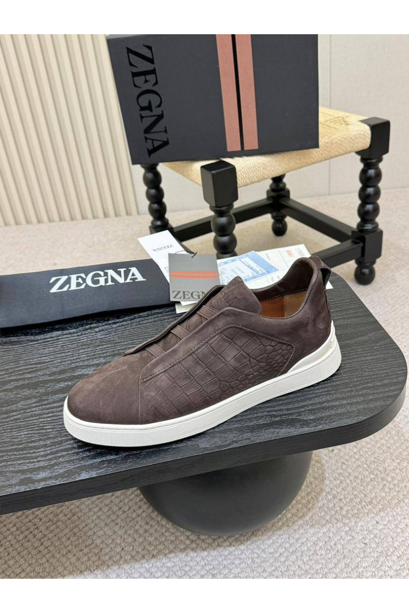 Zegna Мужские кроссовки Triple Stitch Alligator - Brown