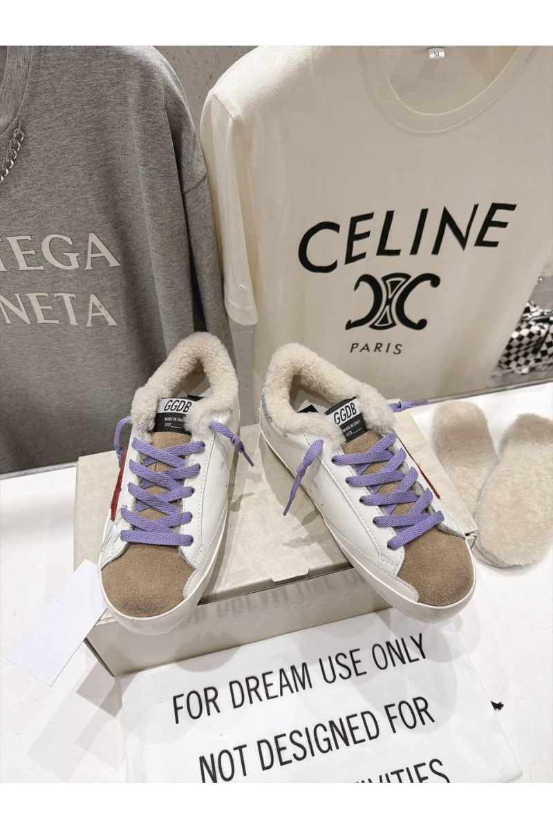 Designer Clothing Женские комбинированные кроссовки с мехом Golden Goose Ball Star premium