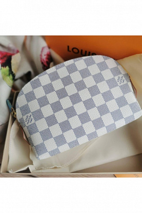 Кожаная косметичка Pouch PM Damier Azur Canvas 19x12 см - Black