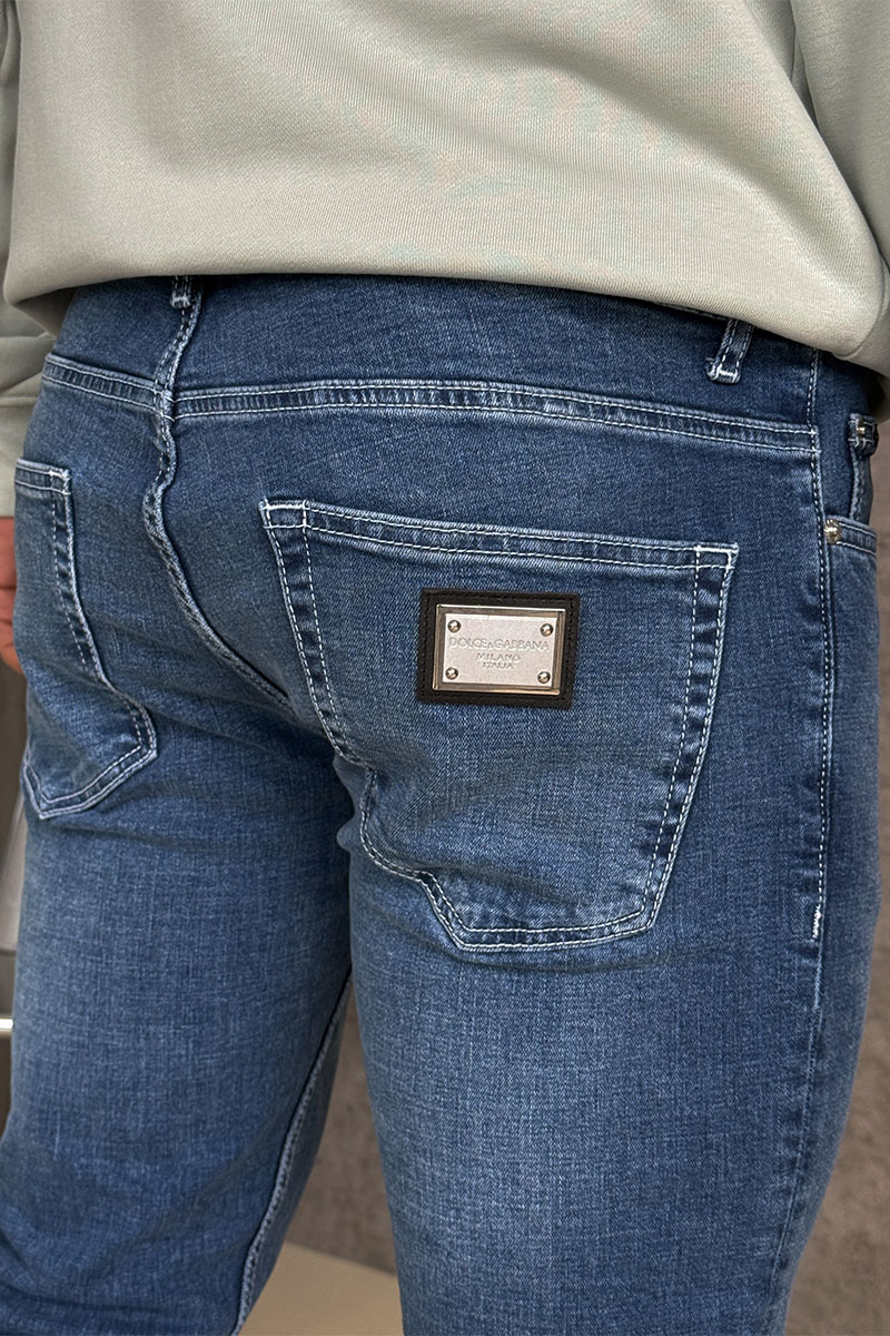 Dоlсе & Gаbbаnа Мужские синие джинсы logo-plaque