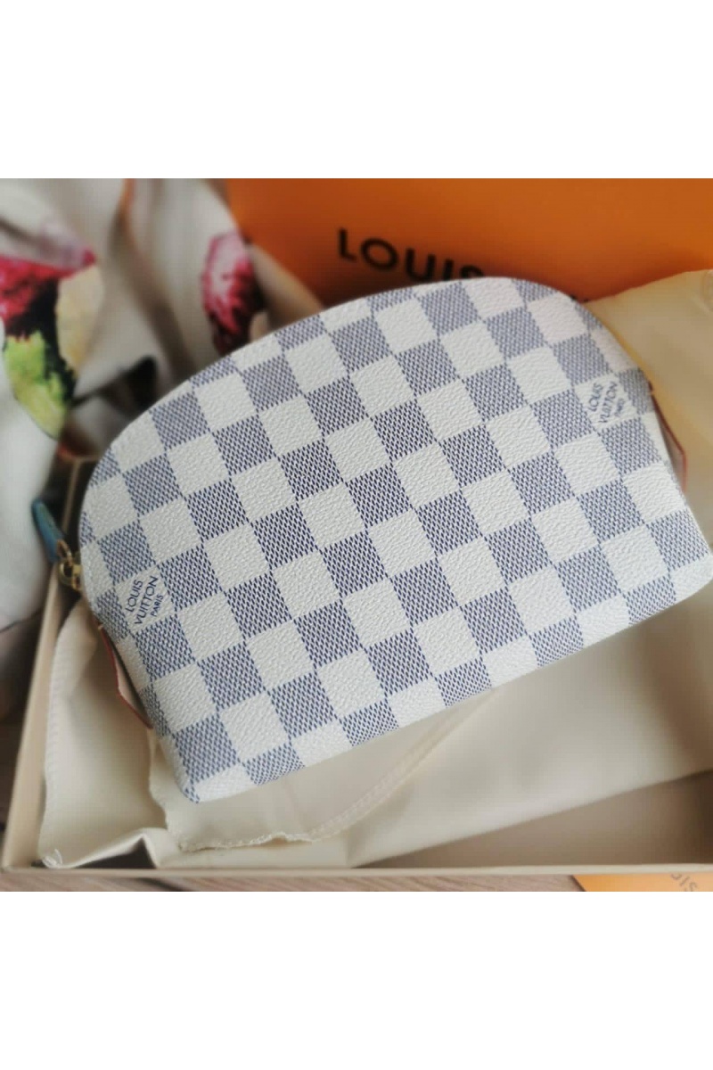 Lоuis Vuittоn Кожаная косметичка Pouch PM Damier Azur Canvas 19x12 см - Black