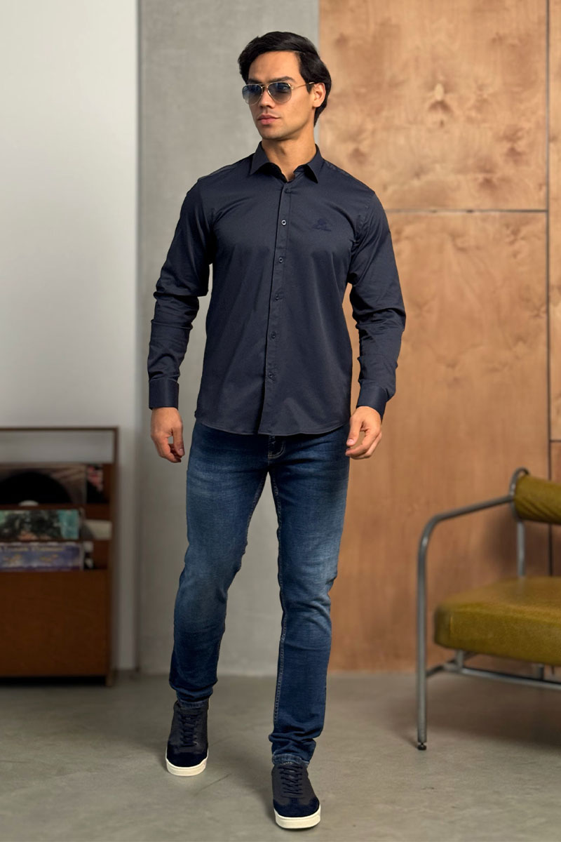 Loro Piana Мужская тёмно-синяя рубашка logo-embroidered