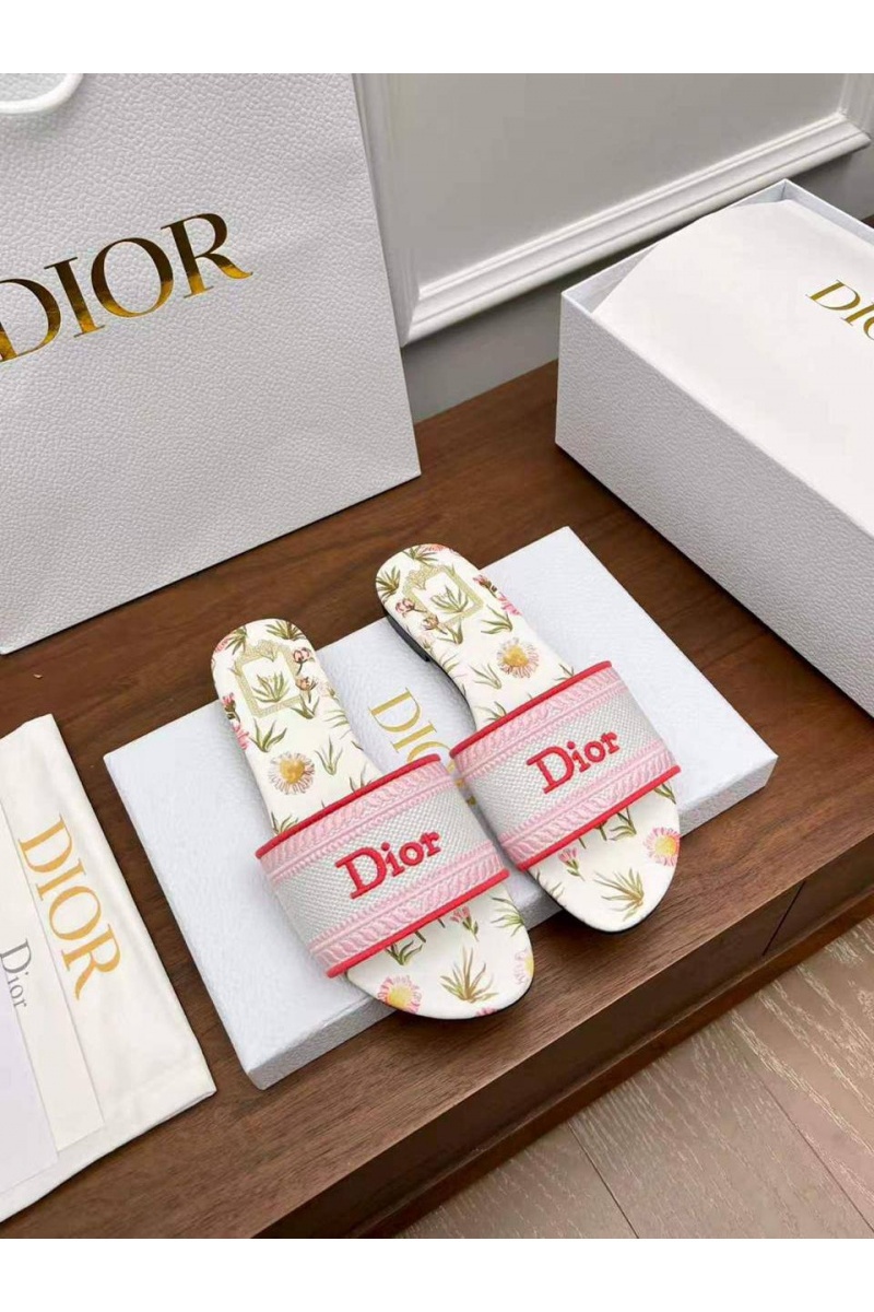 Dior Женские шлепанцы Dway Slide Embroidered Cotton premium