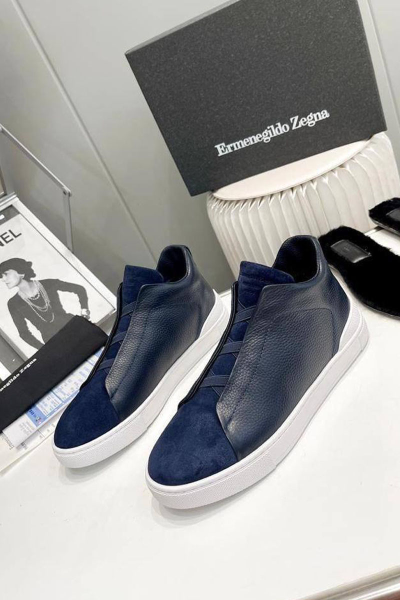 Zegna Кроссовки с мехом Triple Stitch - Navy