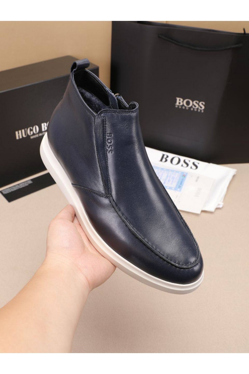 Hugо Воss Кожаные лоферы с мехом  high-top - Navy
