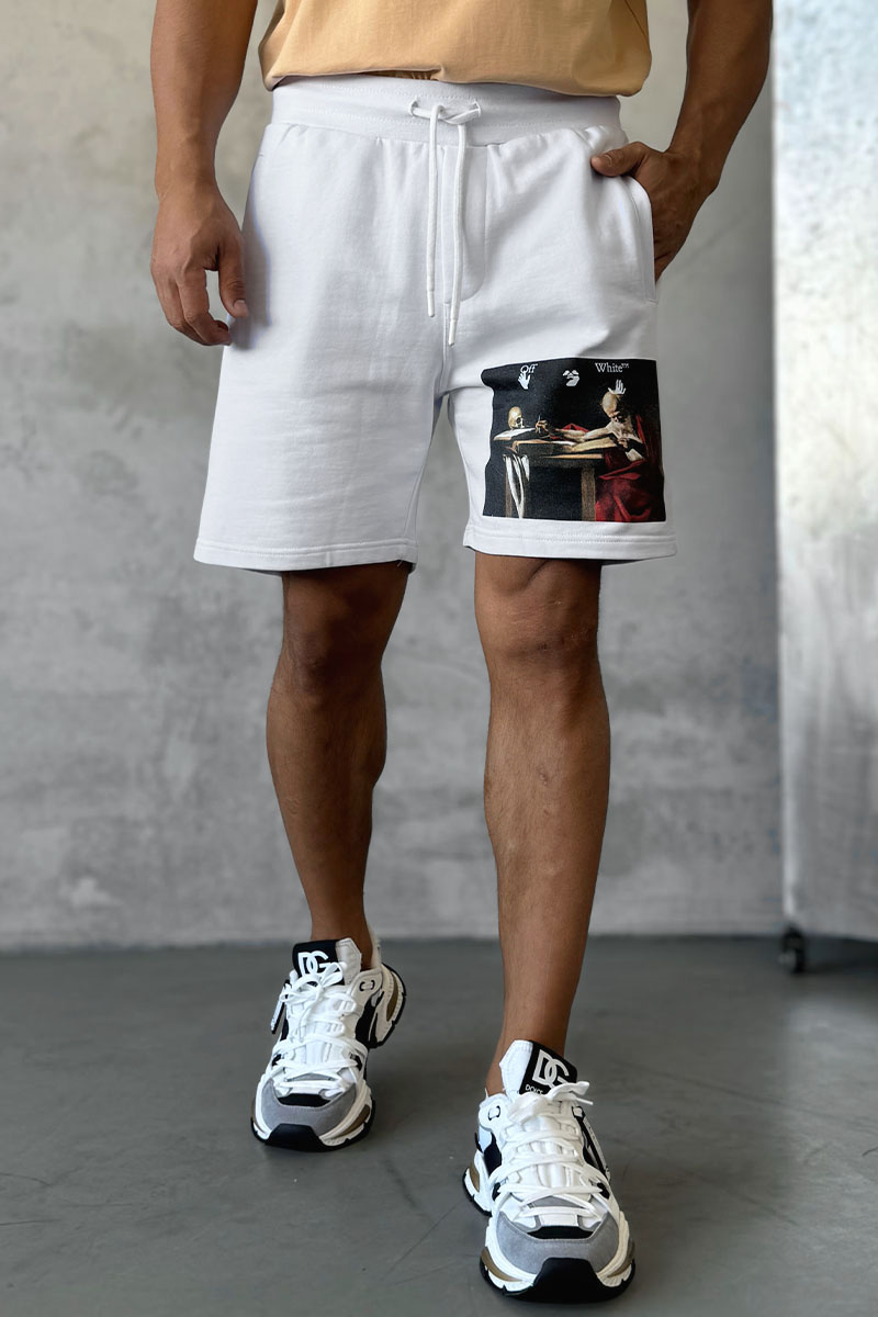 Off-White Мужские белые шорты Caravaggio Print 