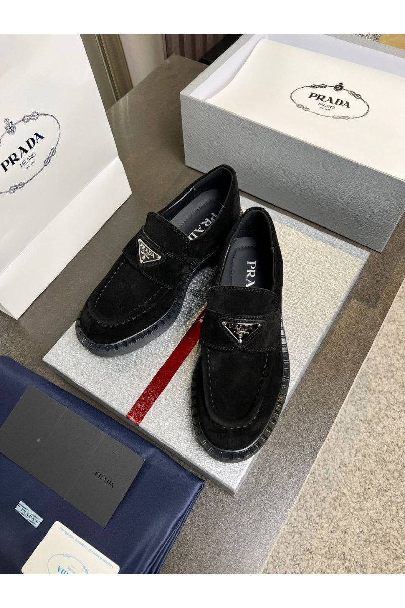 Prada Женские замшевые лоферы Premium - Black
