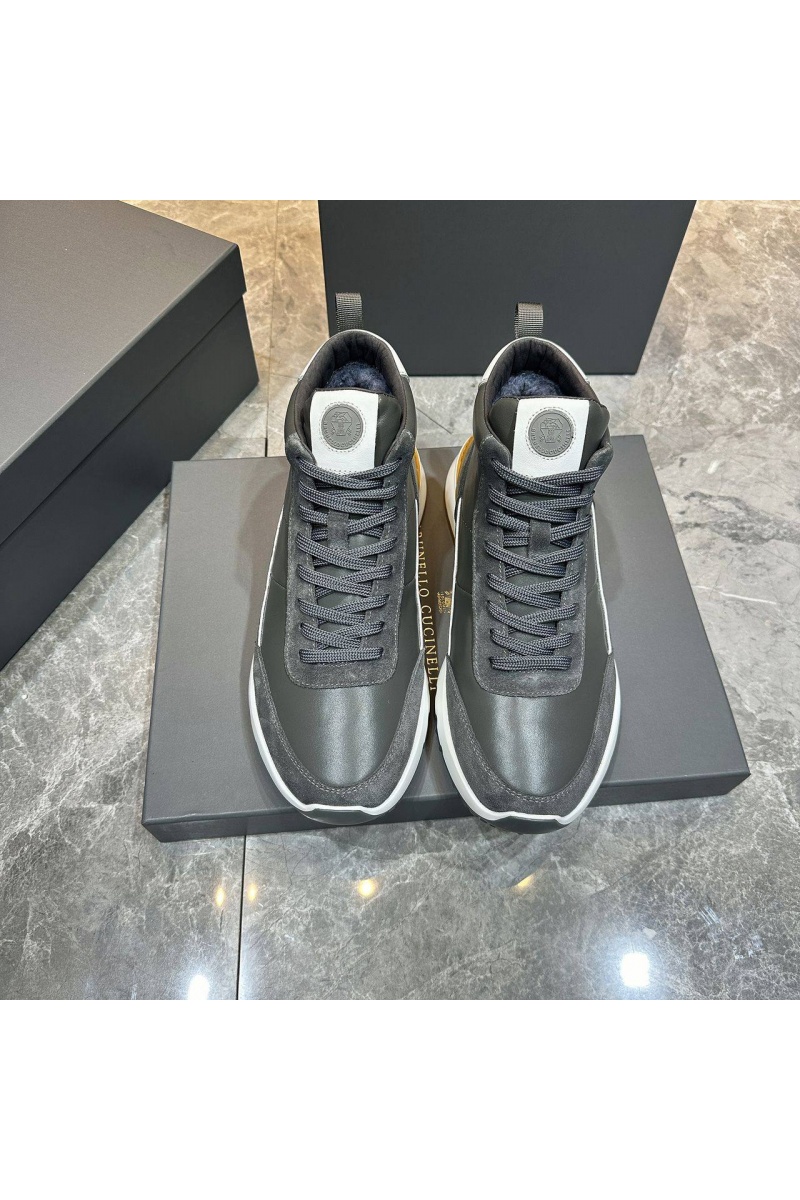 Designer Кожаные кроссовки с мехом high-top - Grey