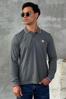 Серое поло с длинным рукавом logo-patch