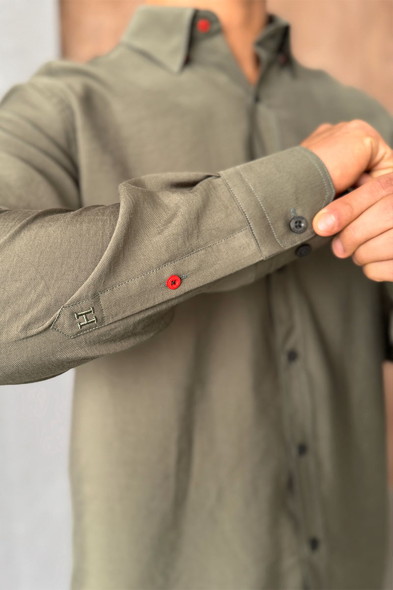 Hermes Мужская рубашка H embroidered - Khaki 