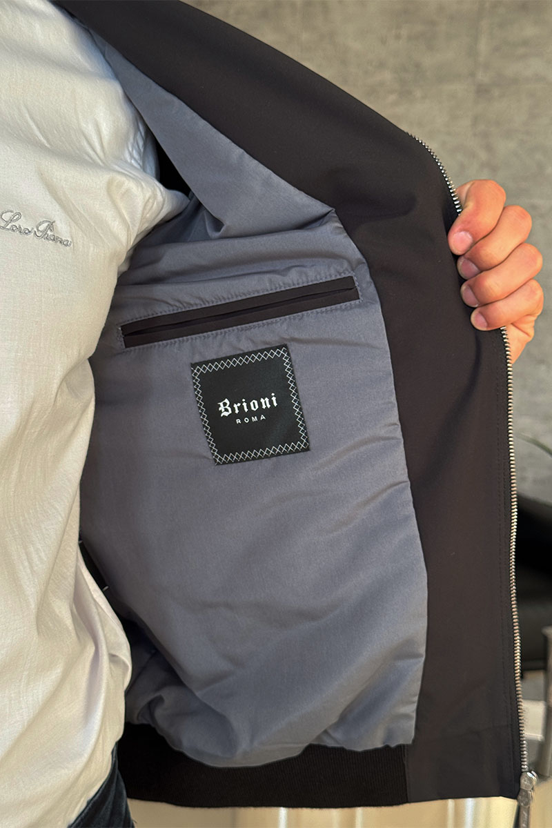 Brioni Мужская чёрная ветровка logo-embroidered