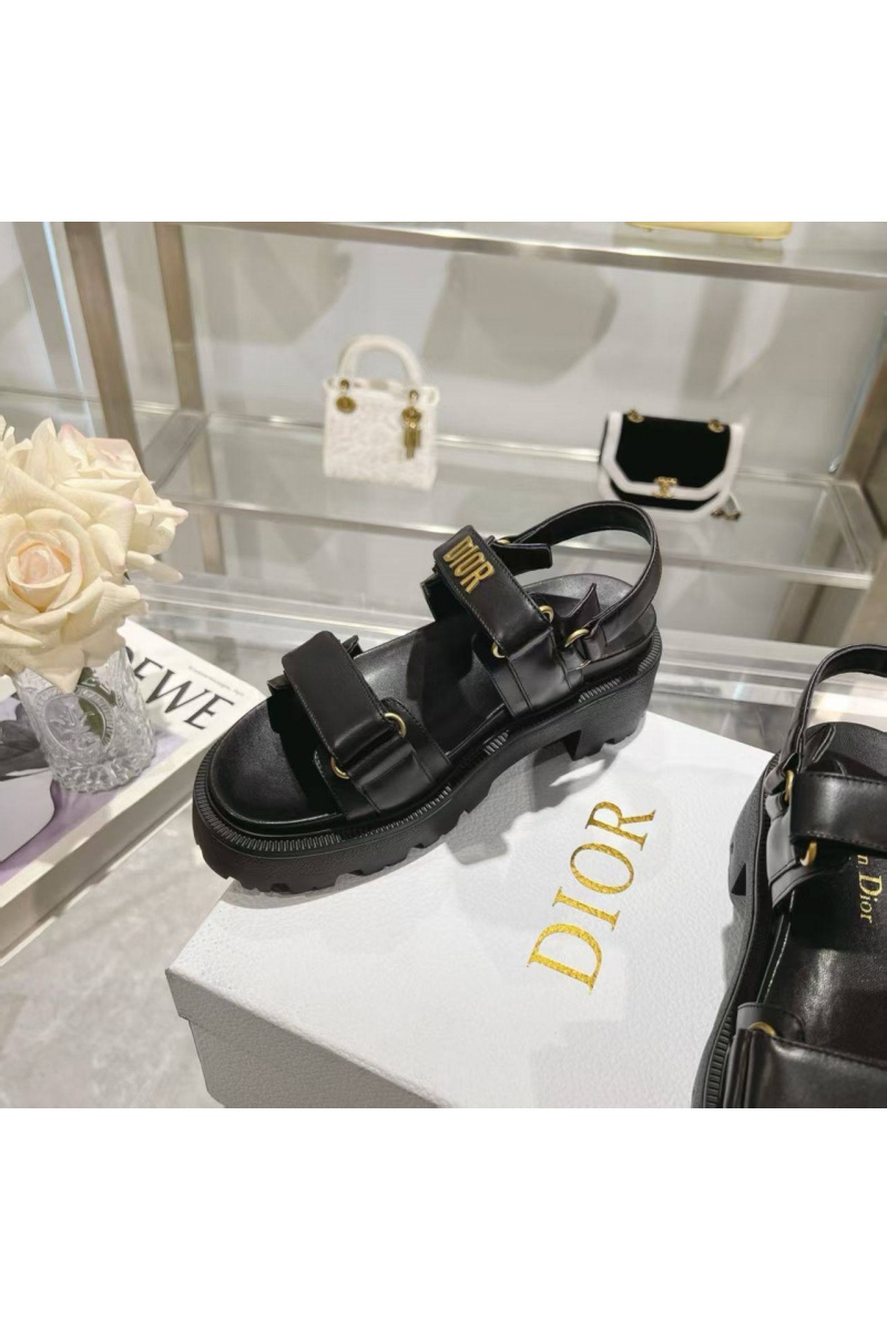 Dior Чёрные женские кожаные сандалии 