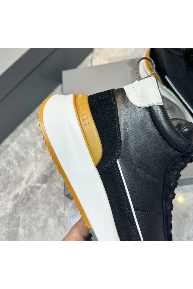 Designer Кожаные кроссовки с мехом high-top - Black