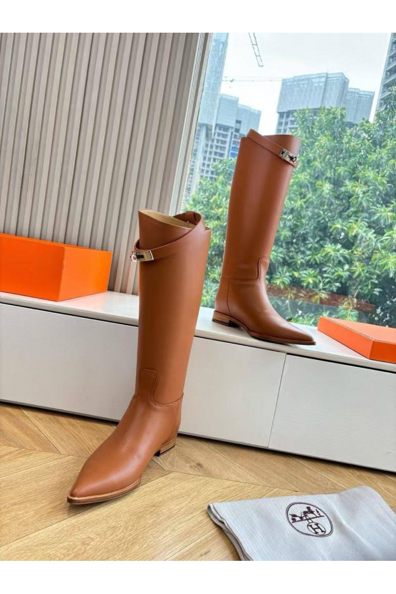 Hermes Женские кожаные сапоги Jumping Boot premum