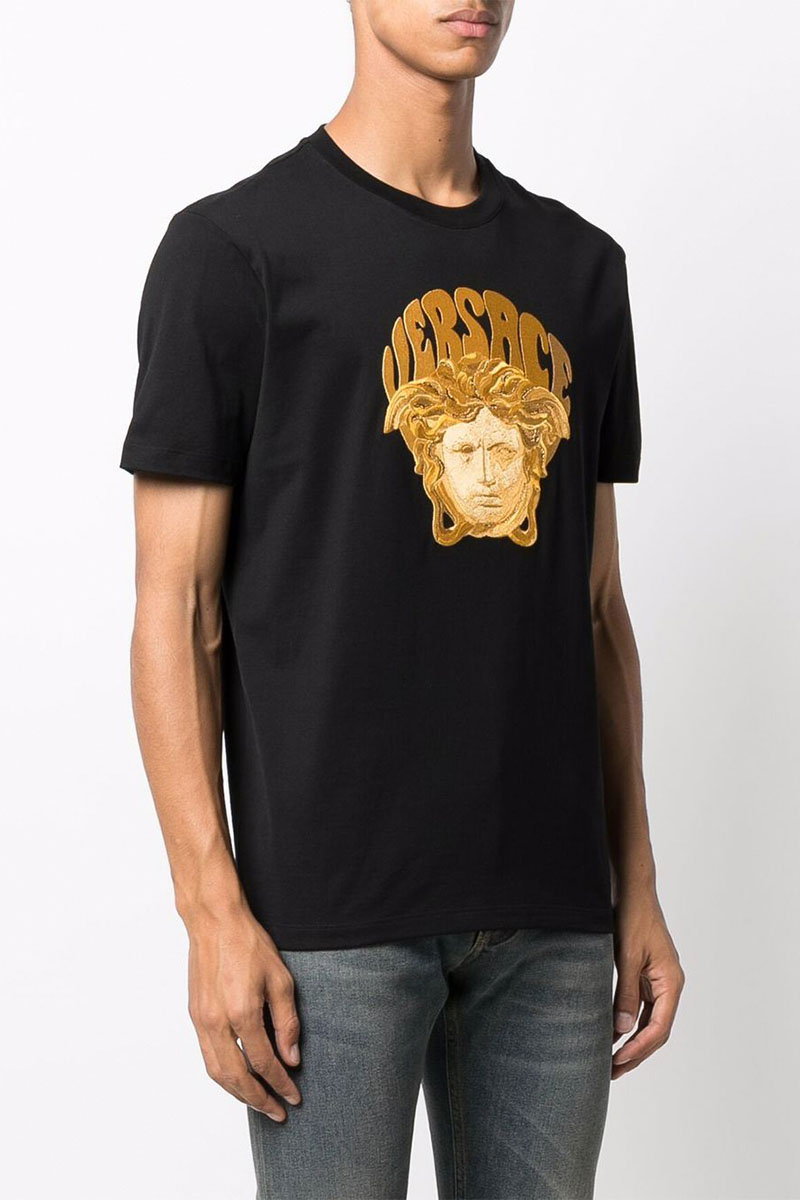 Versace Мужская чёрная футболка Medusa-embroidered