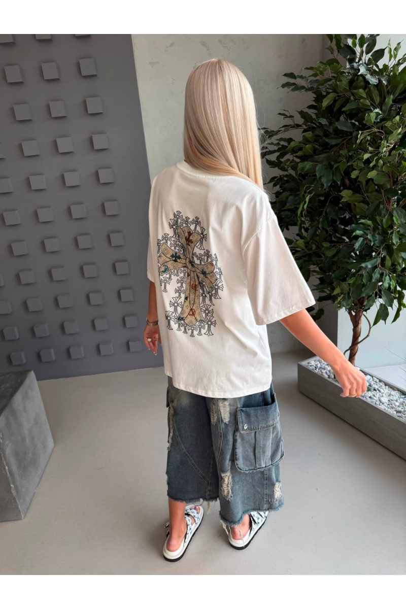 Chrome Hearts Белая женская оверсайз футболка premium